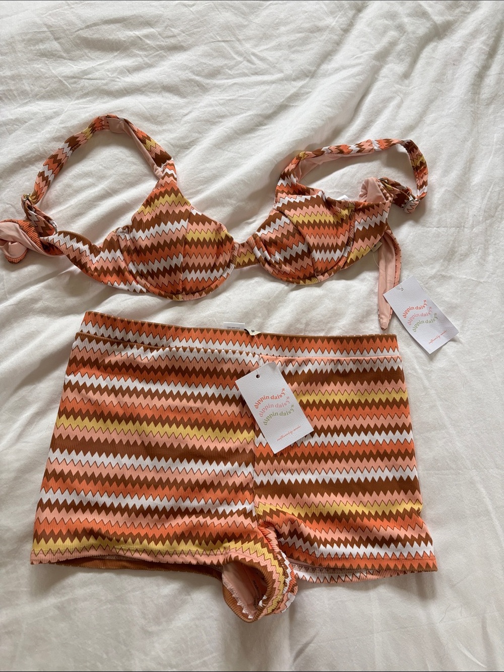 NEW WITH TAGS - Dippin' Daisy's Orange Pink Yellow Zigzag Bikini Set
